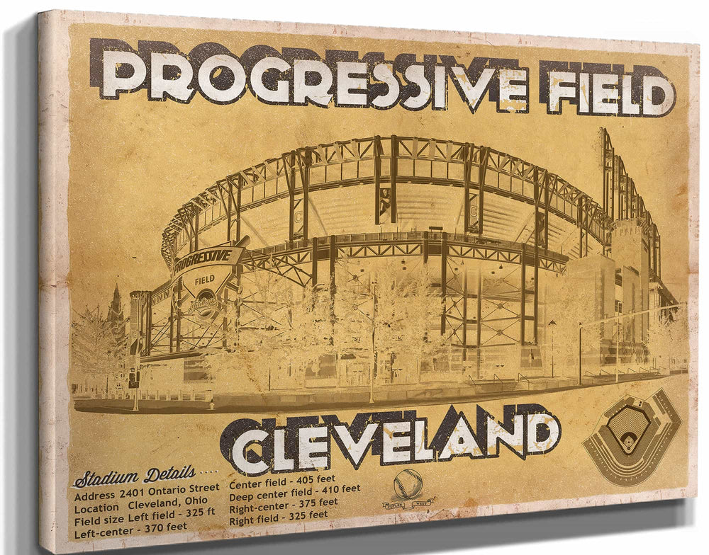 14" x 11" / Stretched Canvas Wrap Cutler West Vintage Cleveland Indians Progressive Field Baseball Print