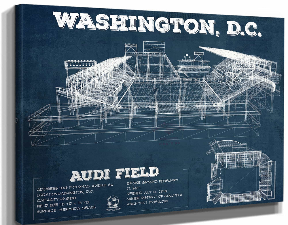 14" x 11" / Stretched Canvas Wrap Cutler West Vintage D.C. United Audi Field MLS Soccer Print