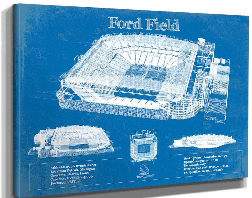 14" x 11" / Stretched Canvas Wrap Cutler West Vintage Detroit Lions Ford Field Vintage Wall Art