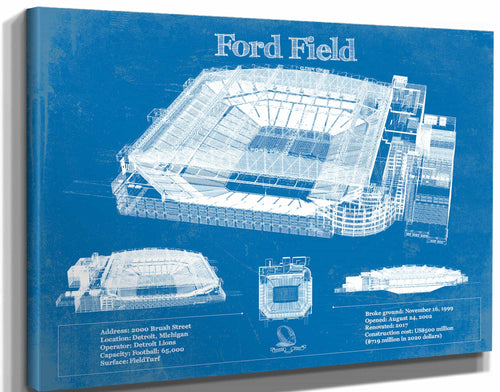 14" x 11" / Stretched Canvas Wrap Cutler West Vintage Detroit Lions Ford Field Vintage Wall Art