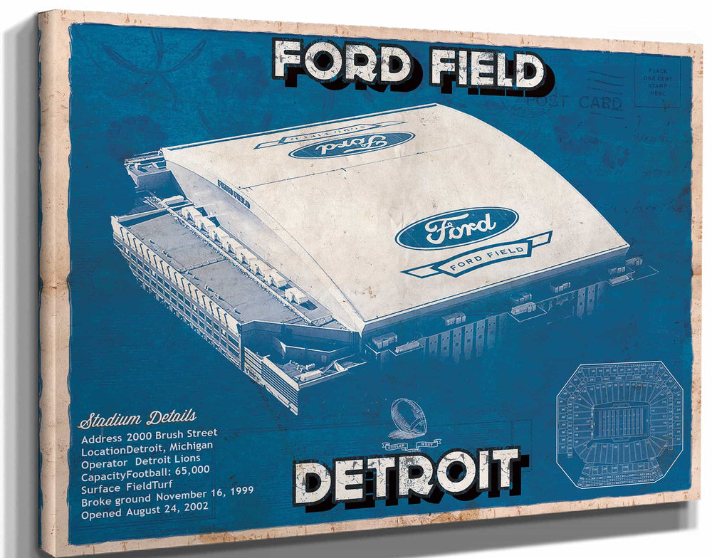 14" x 11" / Stretched Canvas Wrap Cutler West Vintage Detroit Lions Ford Field Wall Art