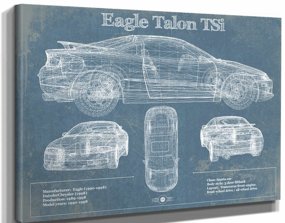 14" x 11" / Stretched Canvas Wrap Cutler West Vintage Eagle Talon TSi Blueprint Vintage Auto Print
