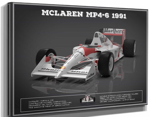 14" x 11" / Stretched Canvas Wrap Cutler West Vintage F1 McLaren MP46 1991 Formula One Race Car Print
