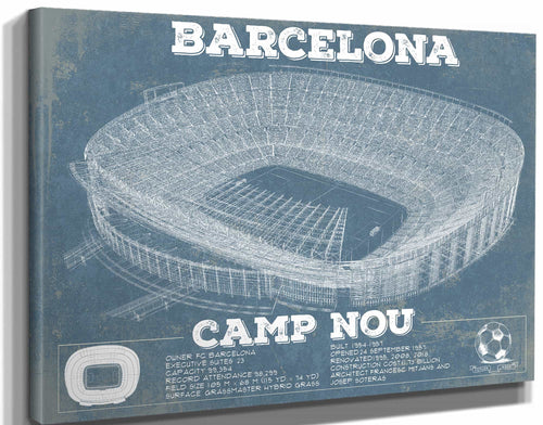 14" x 11" / Stretched Canvas Wrap Cutler West Vintage FC Barcelona Camp Nou Stadium Soccer Print