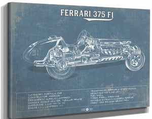 14" x 11" / Stretched Canvas Wrap Cutler West Vintage Ferrari 375 Formula One Race Car Print