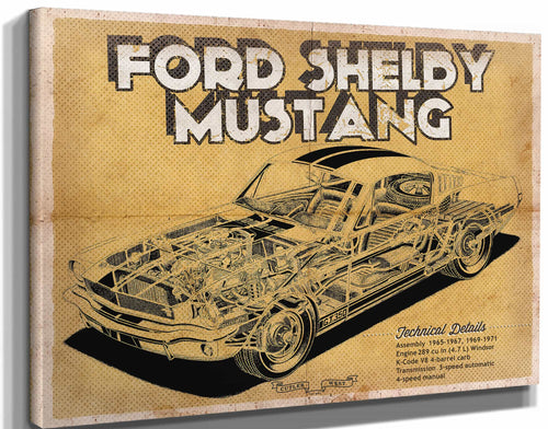 14" x 11" / Stretched Canvas Wrap Cutler West Vintage Ford Shelby Mustang Sports Car Print