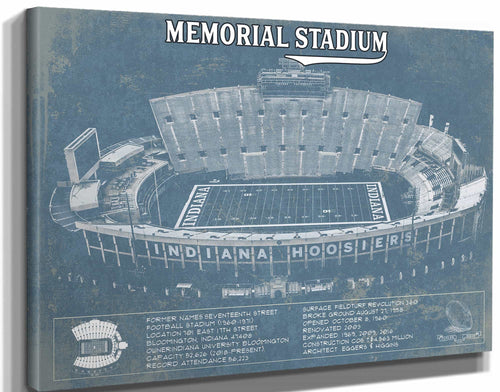 14" x 11" / Stretched Canvas Wrap Cutler West Vintage Indiana Hoosiers Football - Memorial Stadium StadiumPrint