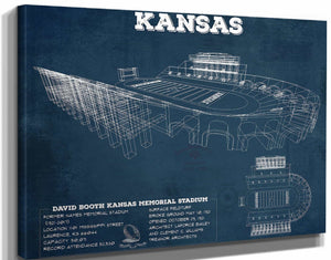 14" x 11" / Stretched Canvas Wrap Cutler West Vintage Kansas Jayhawks Art - Kansas Memorial Stadium Blueprint Football Print