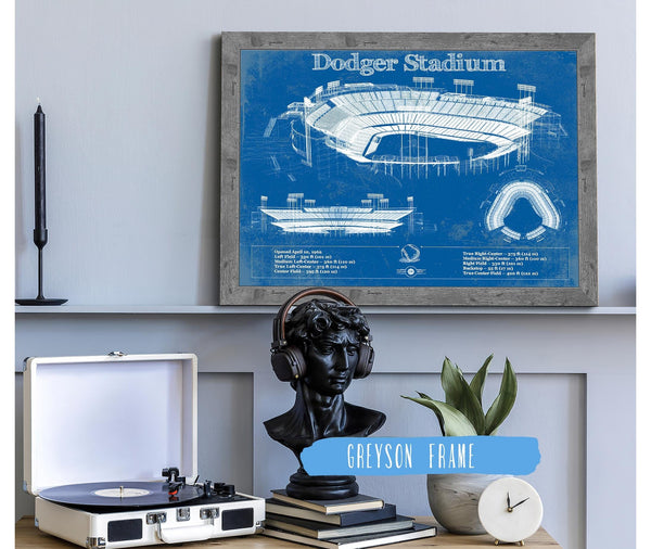 14" x 11" / Greyson Frame Cutler West Vintage LA Dodgers Stadium Blueprint Baseball Print