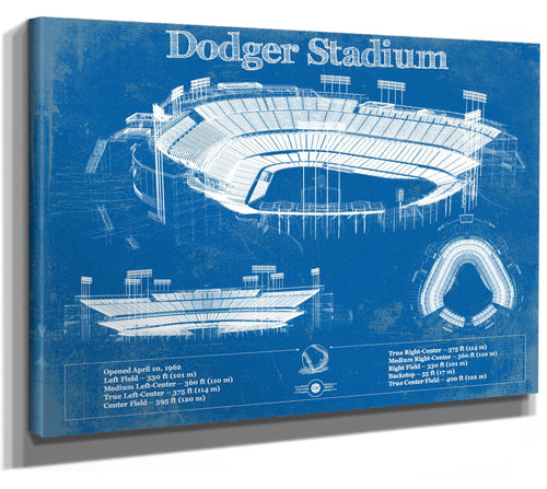 14" x 11" / Stretched Canvas Wrap Cutler West Vintage LA Dodgers Stadium Blueprint Baseball Print