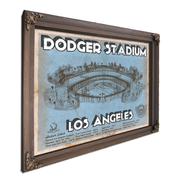 LA Dodgers Stadium Print in a Bourbon stained wood frame with antique gold corners