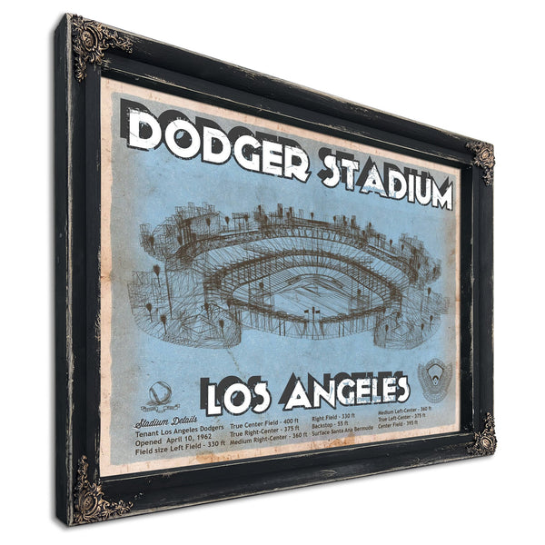 LA Dodgers Stadium Print in a distressed Vintage Black wood frame with ornate corners