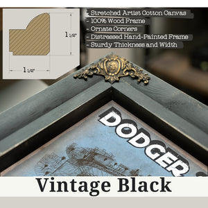 Vintage Black frame corner detail, 1.5 inch ornate wood moulding, LA Dodgers Stadium Print