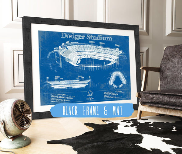 20" x 16" / Black Frame & Mat Cutler West Vintage LA Dodgers Stadium Blueprint Baseball Print