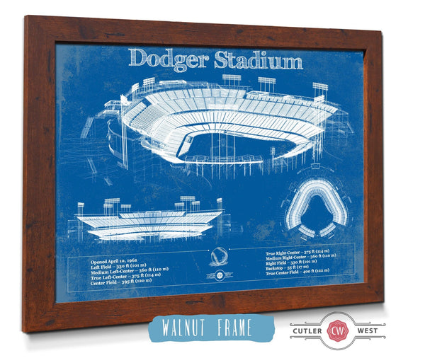 20" x 16" / Walnut Frame Cutler West Vintage LA Dodgers Stadium Blueprint Baseball Print