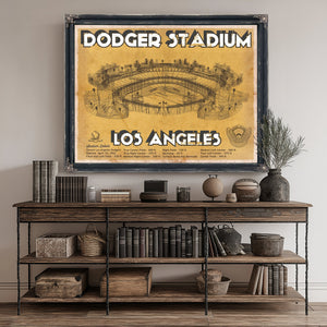 LA Dodgers Stadium Blueprint Baseball Art - Brown Edition Print canvas print size guide 24x18 36x24 48x36 inches