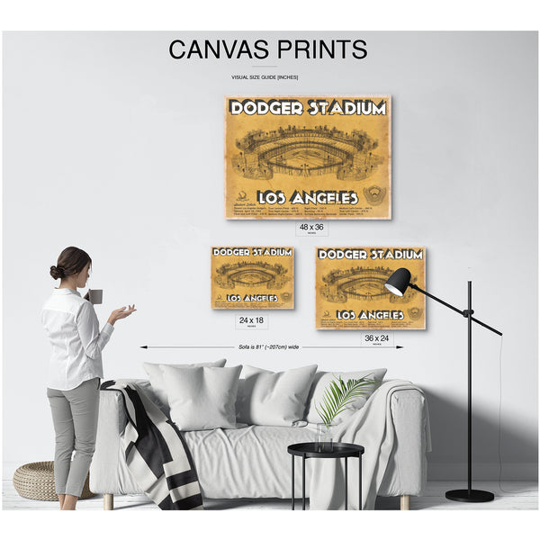 LA Dodgers Stadium Blueprint Baseball Art - Brown Edition Print displayed on a wall