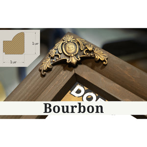 Bourbon frame corner detail, 1.5 inch ornate wood moulding, LA Dodgers Stadium Blueprint Baseball Art - Brown Edition Print