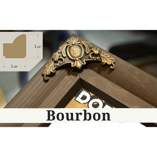 Bourbon frame corner detail, 1.5 inch ornate wood moulding, LA Dodgers Stadium Blueprint Baseball Art - Brown Edition Print
