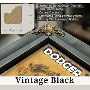 Vintage Black frame corner detail, 1.5 inch ornate wood moulding, LA Dodgers Stadium Blueprint Baseball Art - Brown Edition…