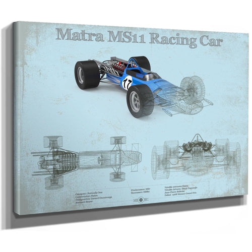 Matra Ms11 F1 Racing Print as a stretched canvas wrap with gallery wrapped edges