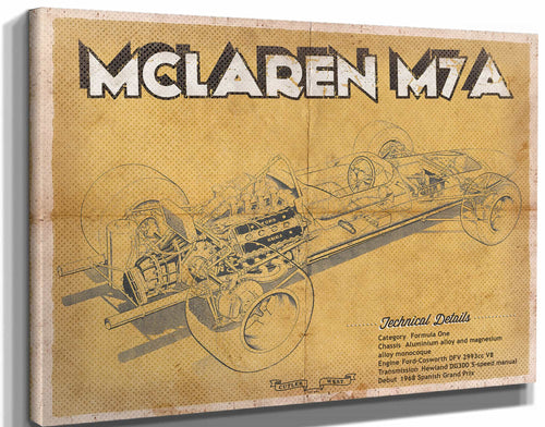 14" x 11" / Stretched Canvas Wrap Cutler West Vintage Mclaren M7a Formula One Race Car Print