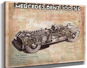 14" x 11" / Stretched Canvas Wrap Cutler West Vintage Mercedes-Benz 300 SLR Sports Car Print
