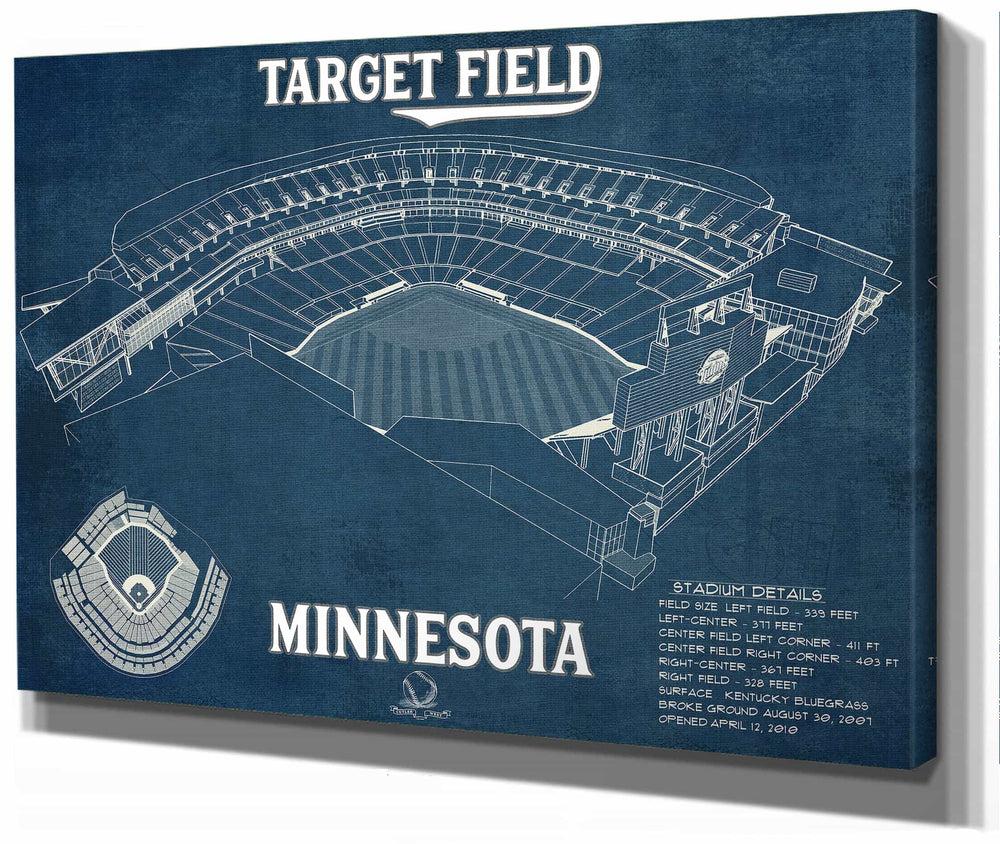 14" x 11" / Stretched Canvas Wrap Cutler West Vintage Minnesota Twins - Target Field Baseball Print