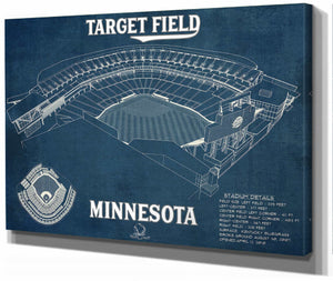 14" x 11" / Stretched Canvas Wrap Cutler West Vintage Minnesota Twins - Target Field Baseball Print
