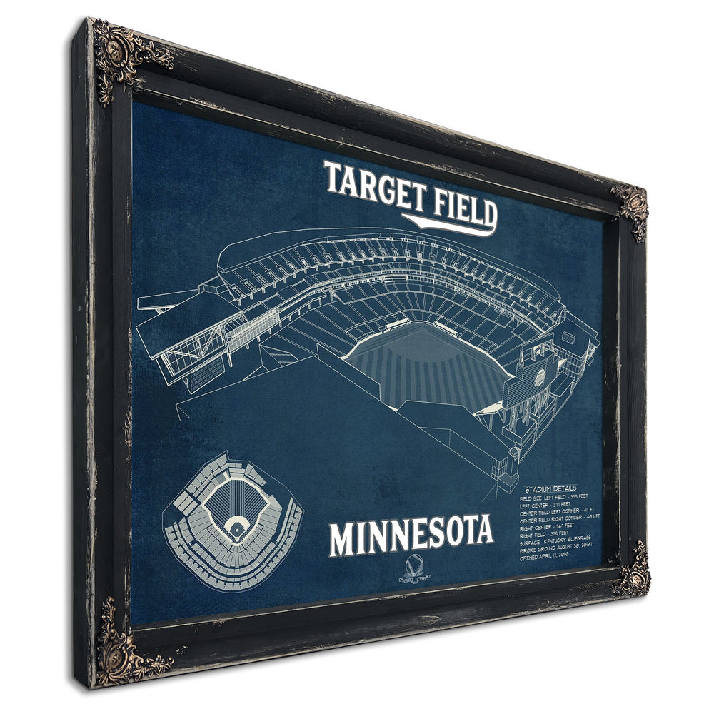 Minnesota Twins - Target Field Stadium Print in a distressed Vintage Black wood frame with ornate corners