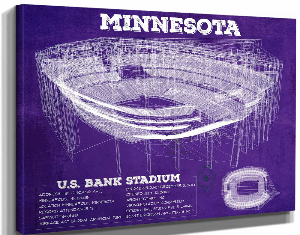 14" x 11" / Stretched Canvas Wrap Cutler West Vintage Minnesota Vikings US Bank Stadium Wall Art