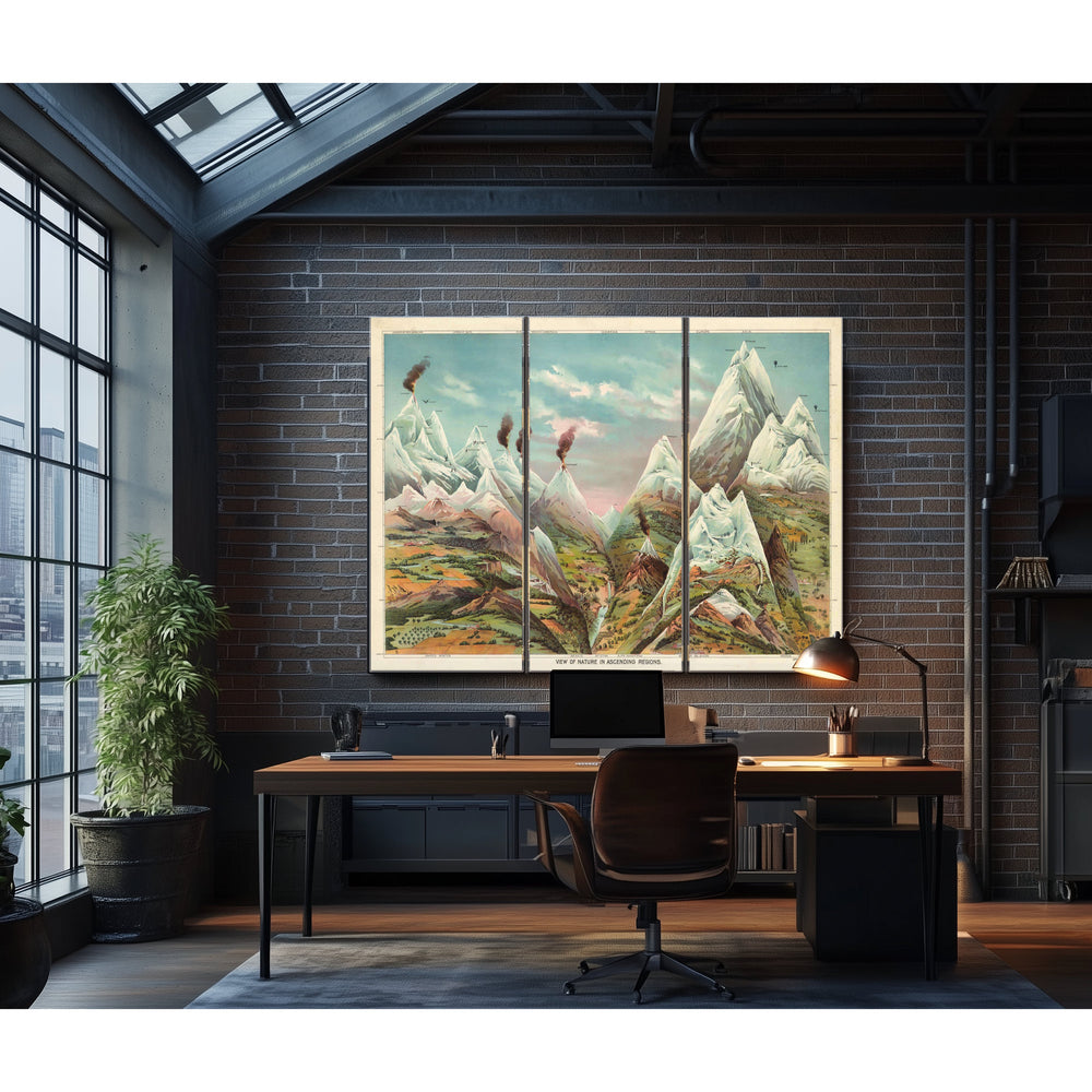 Nature Mountains - View Of Nature In Ascending Regions Print in a distressed Vintage Black wood frame with ornate corners