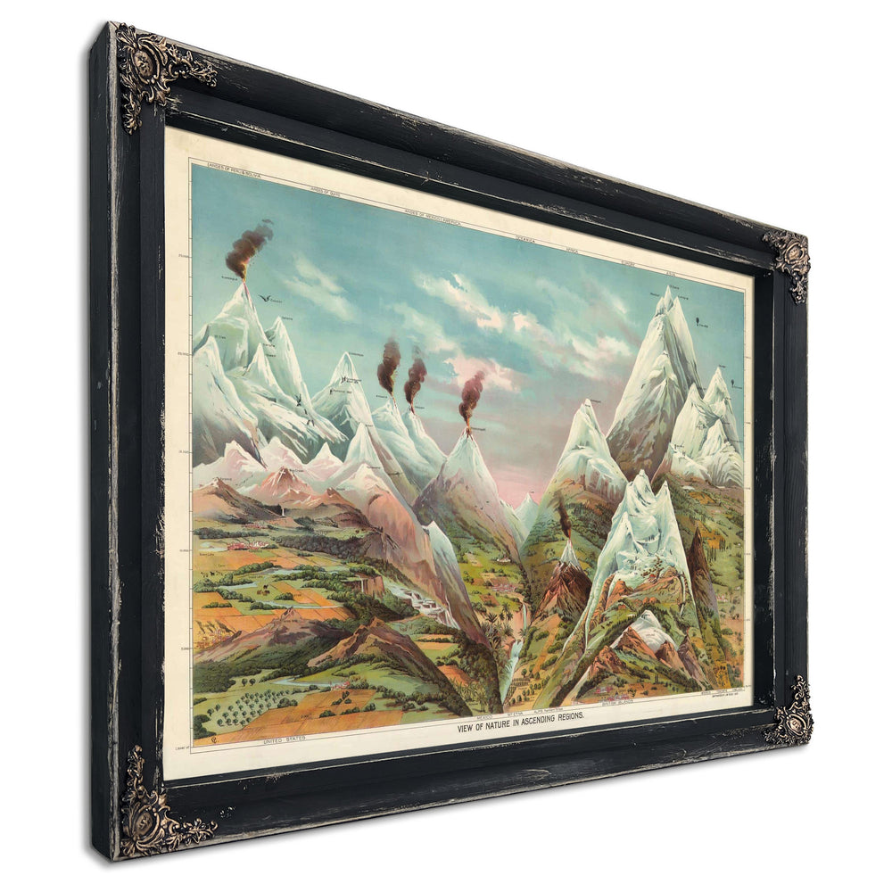 Nature Mountains - View Of Nature In Ascending Regions Print in a distressed Vintage Black wood frame with ornate corners