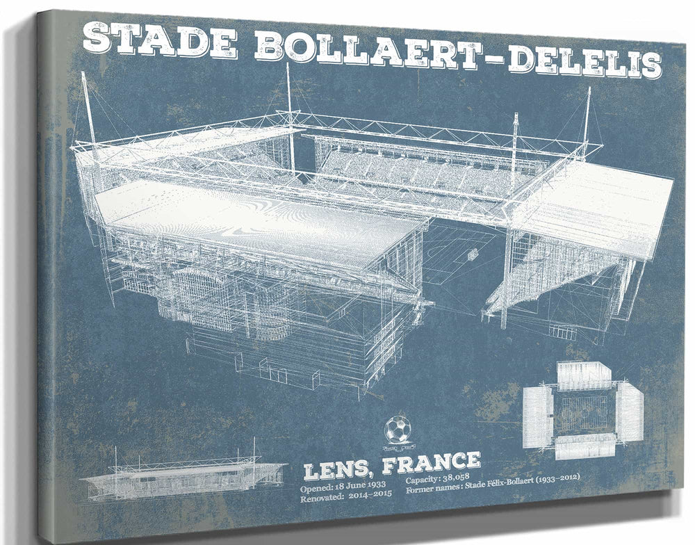 14" x 11" / Stretched Canvas Wrap Cutler West Vintage RC Lens Stade Bollaert-Delelis Stadium Soccer Print
