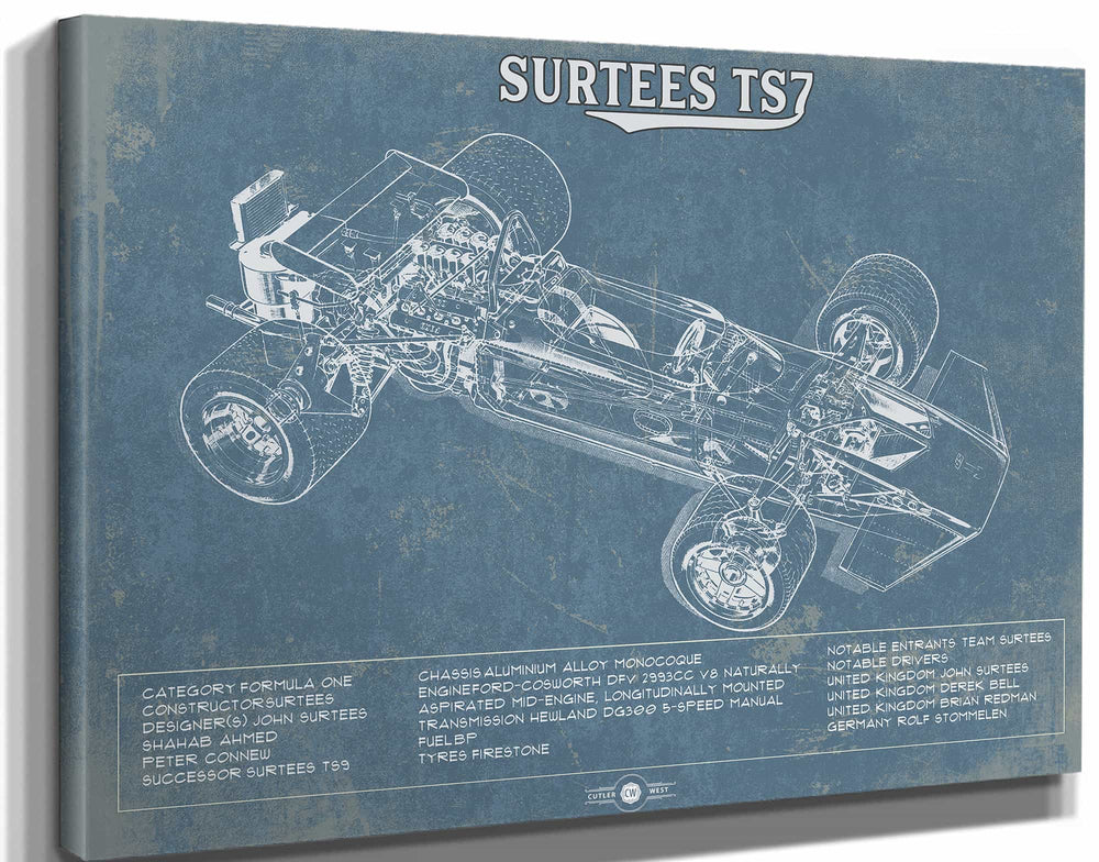 14" x 11" / Stretched Canvas Wrap Cutler West Vintage Surtees TS7 Formula One Race Car Print