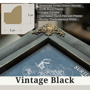 Vintage Black frame corner detail, 1.5 inch ornate wood moulding, Surtees TS7 Formula One Racing Print