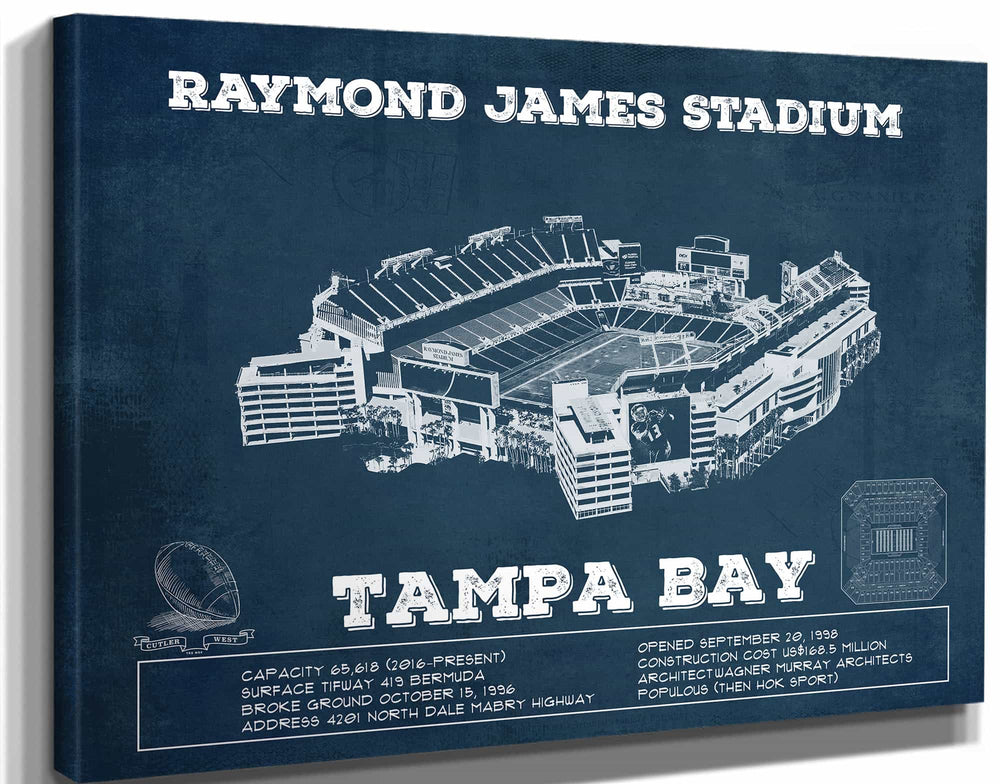 14" x 11" / Stretched Canvas Wrap Cutler West Vintage Tampa Bay Buccaneers - Raymond James Stadium Print