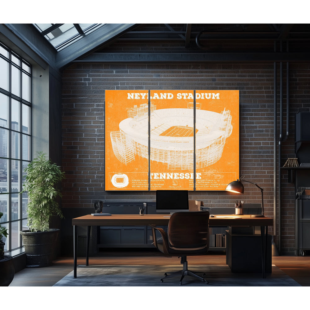 Tennessee Volunteers Neyland Stadium Print in a distressed Vintage Black wood frame with ornate corners