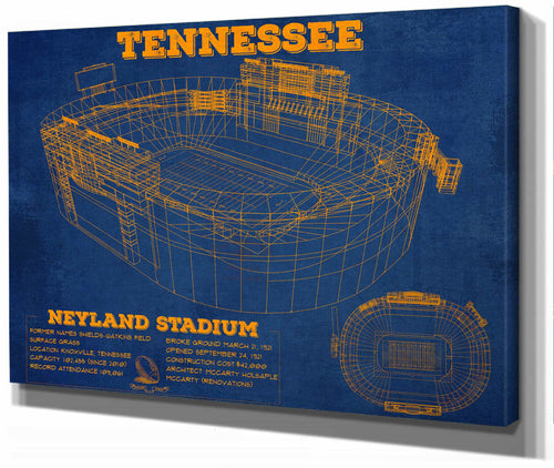 14" x 11" / Stretched Canvas Wrap Cutler West Vintage Tennessee Volunteers - Neyland Stadium Blueprint Wall Art