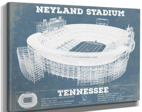 14" x 11" / Stretched Canvas Wrap Cutler West Vintage Tennessee Volunteers Neyland Stadium Blueprint Wall Art