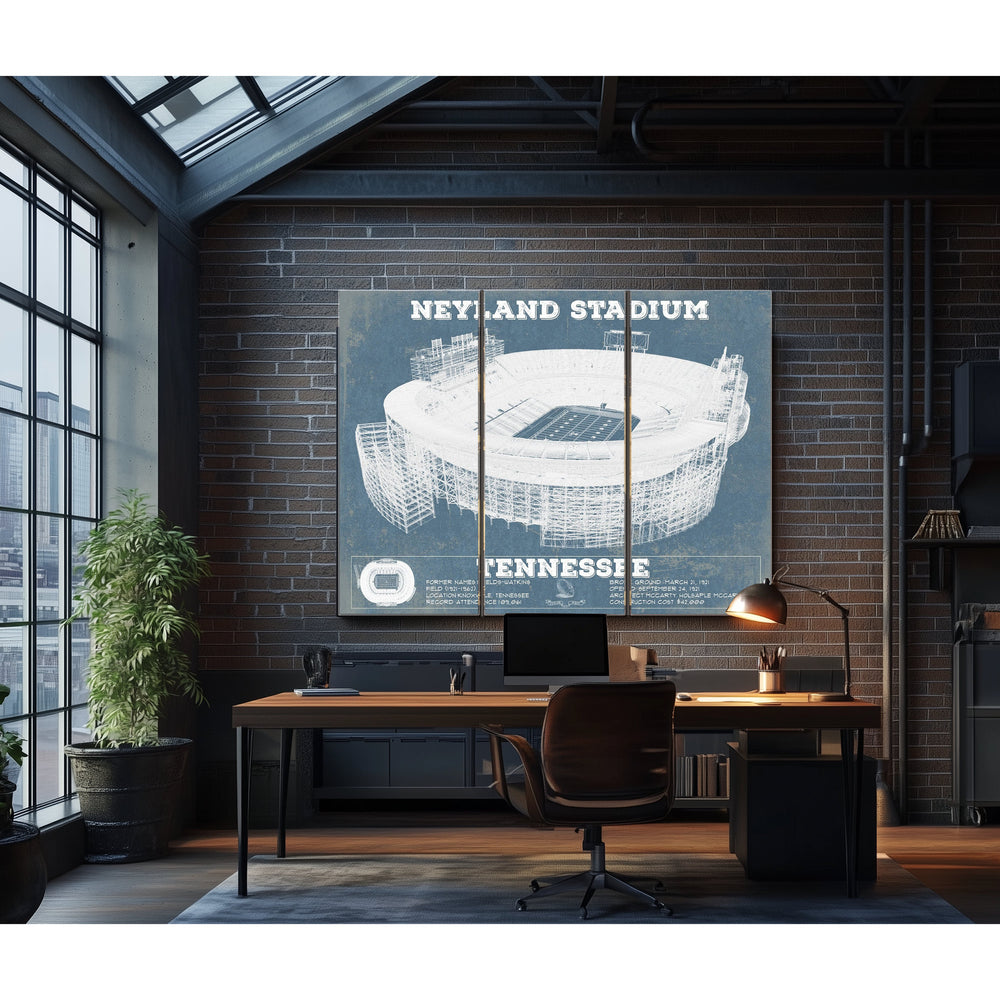 Tennessee Volunteers Neyland Stadium Print in a distressed Vintage Black wood frame with ornate corners