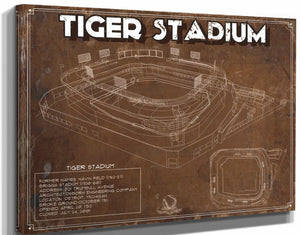 14" x 11" / Stretched Canvas Wrap Cutler West Vintage Tiger Stadium Baseball Detroit Tigers Print