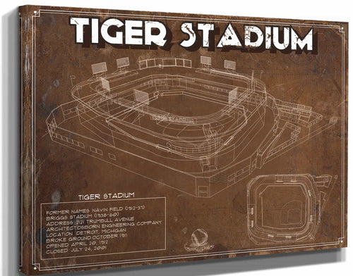 14" x 11" / Stretched Canvas Wrap Cutler West Vintage Tiger Stadium Baseball Detroit Tigers Print