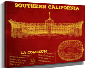 14" x 11" / Stretched Canvas Wrap Cutler West Vintage USC Trojans - LA Coliseum Blueprint Art Print