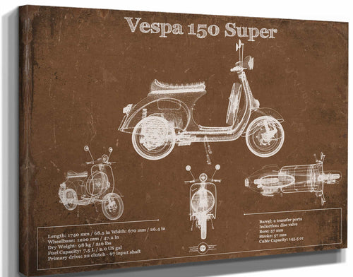 14" x 11" / Stretched Canvas Wrap Cutler West Vintage Vespa 150 VBC Scooter Patent Print