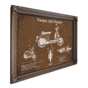 Vespa 150 VBC Scooter Print in a Bourbon stained wood frame with antique gold corners