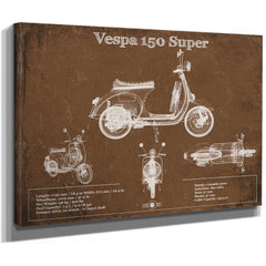 Vespa 150 VBC Scooter Print as a stretched canvas wrap with gallery wrapped edges