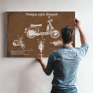 Vespa 150 VBC Scooter Print framed in Vintage Black above a mid-century record console