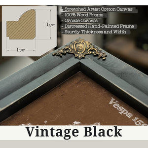 Vintage Black frame corner detail, 1.5 inch ornate wood moulding, Vespa 150 VBC Scooter Print