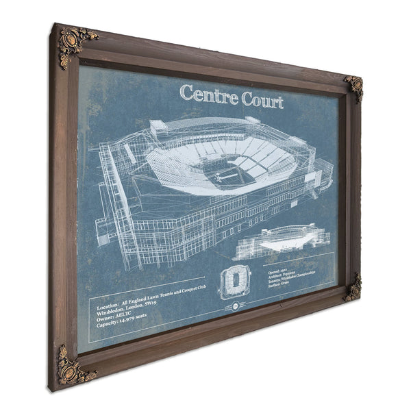 Wimbledon - Centre Court Tennis Stadium Print in a Bourbon stained wood frame with antique gold corners
